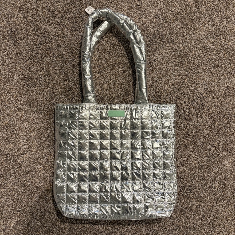 Clinique Silver Quilted Tote Bag